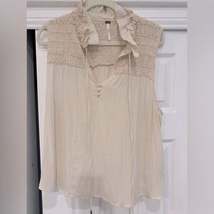 Free People Cream Smocked Ruffled Blouse